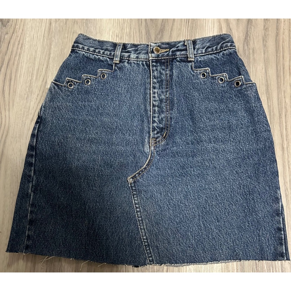 Lawman Western Vintage Denim Mini Skirt‎ Grommet High Waist Blue Medium Wash 4